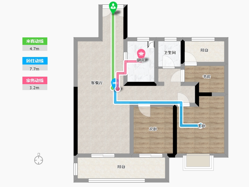 湖南省-长沙市-吾悦华府-74.50-户型库-动静线