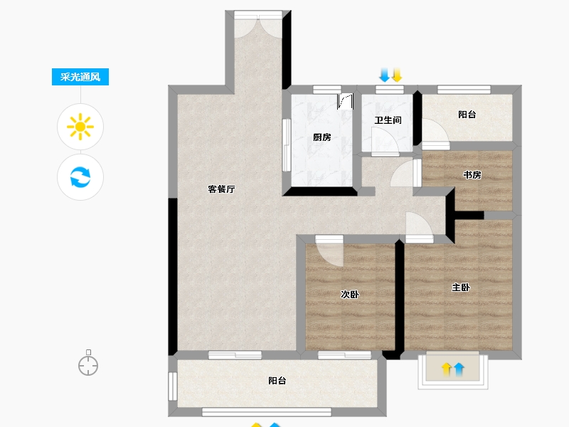 湖南省-长沙市-吾悦华府-74.50-户型库-采光通风