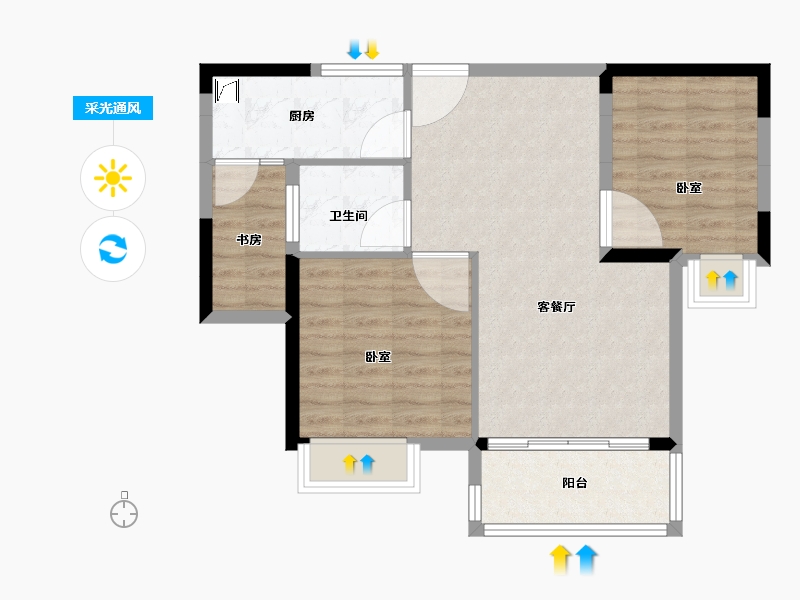 江西省-九江市-中航城·果岭东方-70.00-户型库-采光通风