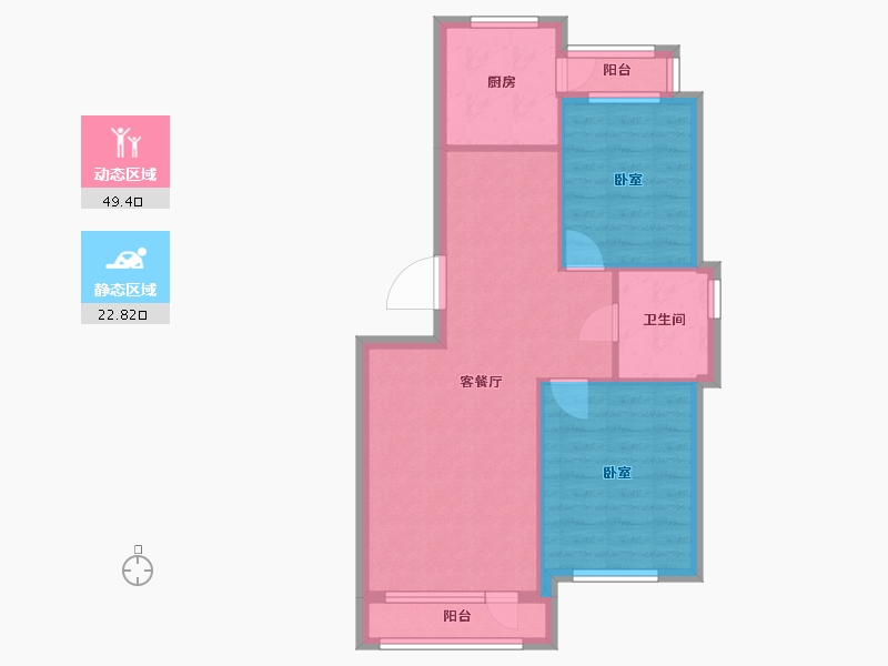 辽宁省-大连市-伟业御璟城二期-64.62-户型库-动静分区