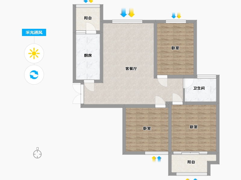 河北省-邯郸市-现代·颐和苑-90.00-户型库-采光通风