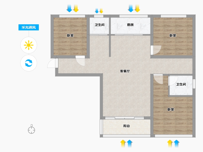 河北省-邯郸市-赵都华府-86.39-户型库-采光通风