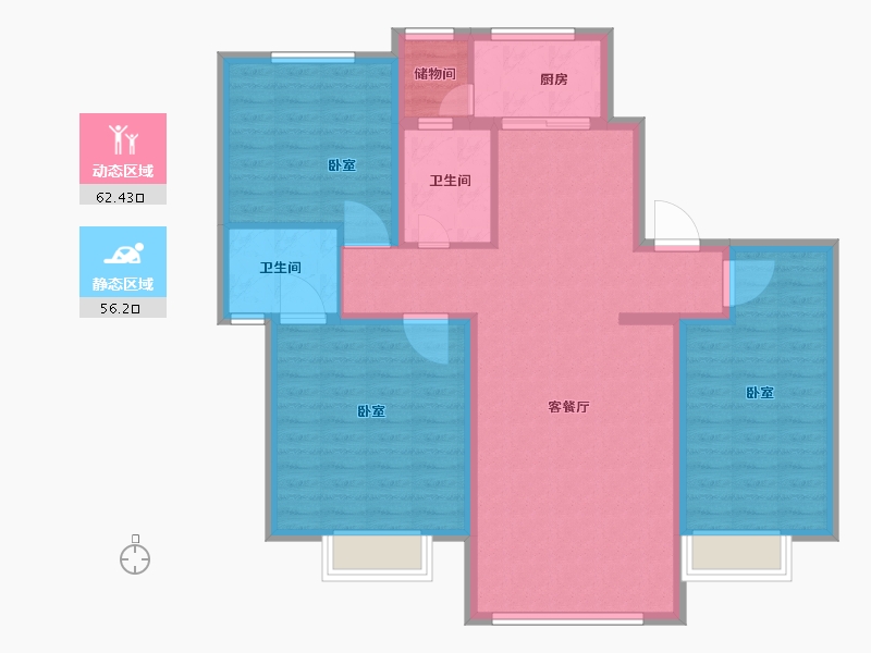 黑龙江省-哈尔滨市-福顺尚景-107.01-户型库-动静分区