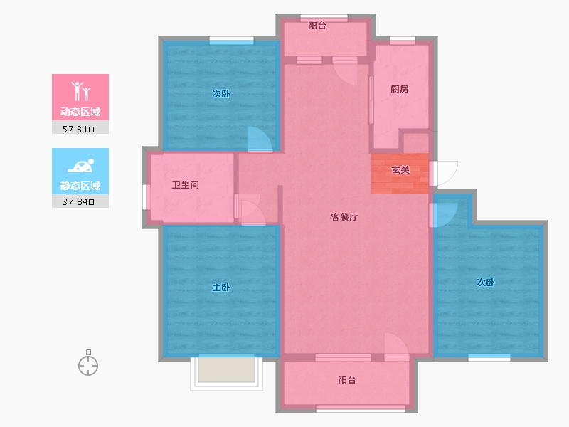 山东省-青岛市-磊鑫伊顿阳光-84.80-户型库-动静分区