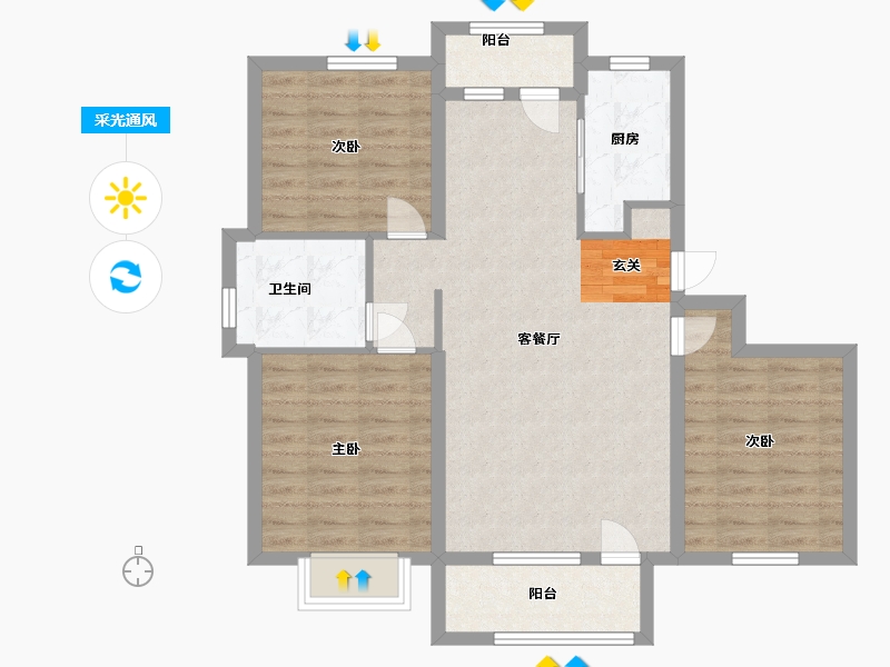 山东省-青岛市-磊鑫伊顿阳光-84.80-户型库-采光通风