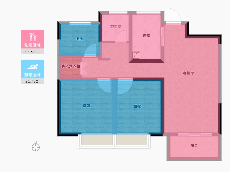 江苏省-无锡市-港下红豆万花城-76.99-户型库-动静分区