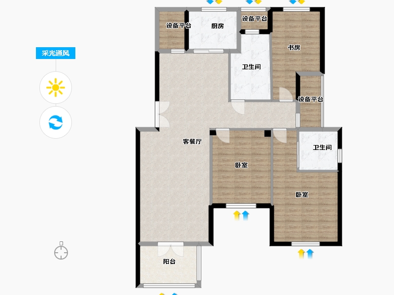 浙江省-嘉兴市-龙盛蓝郡-128.96-户型库-采光通风