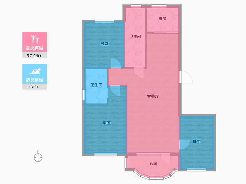 辽宁省-大连市-伟业御璟城二期-92.05-户型库-动静分区