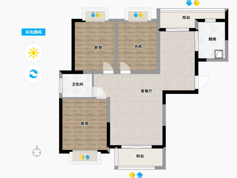 浙江省-嘉兴市-御华名都-95.58-户型库-采光通风