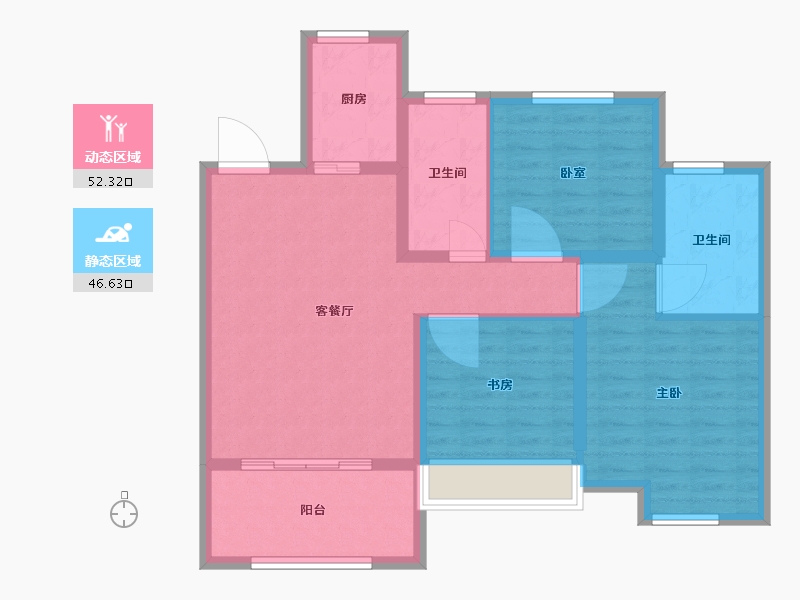 内蒙古自治区-呼和浩特市-万锦·南堤香墅-88.66-户型库-动静分区