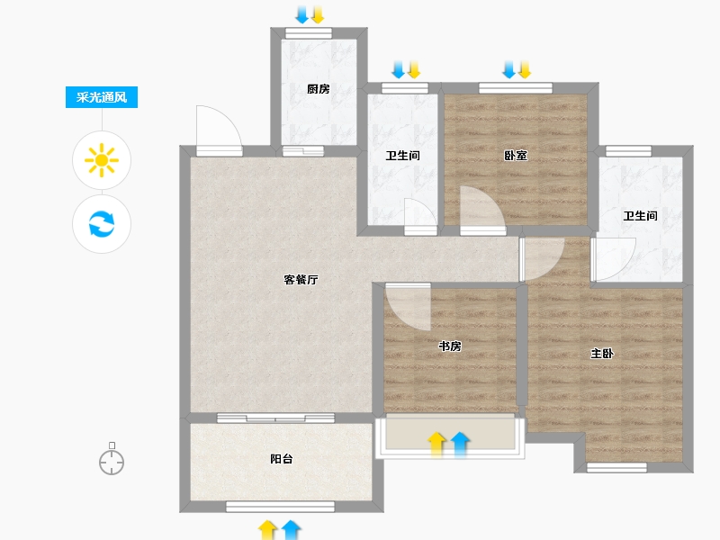 内蒙古自治区-呼和浩特市-万锦·南堤香墅-88.66-户型库-采光通风