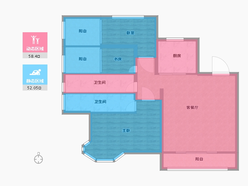 内蒙古自治区-呼和浩特市-万锦·南堤香墅-99.67-户型库-动静分区