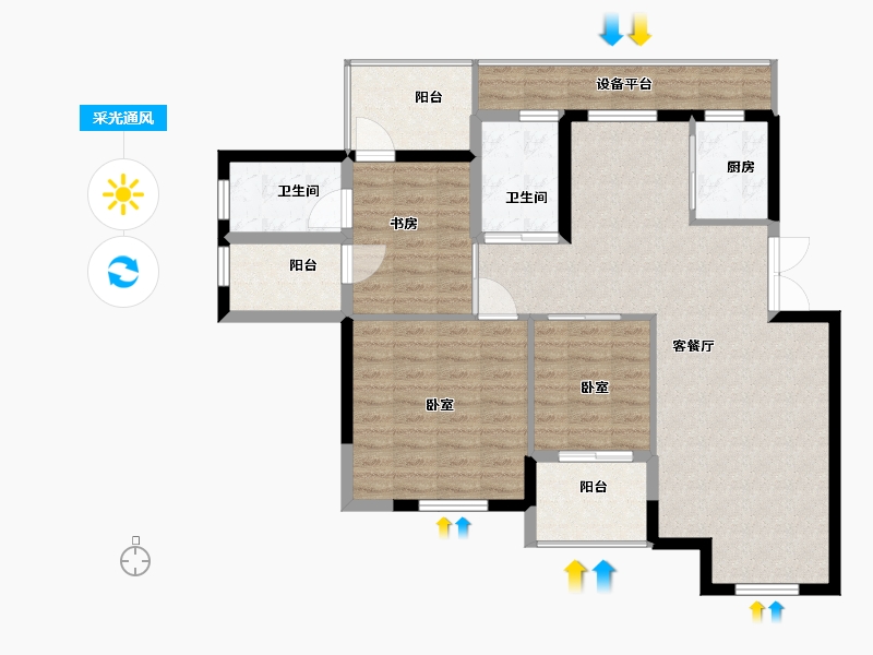 浙江省-嘉兴市-龙盛蓝郡-102.00-户型库-采光通风