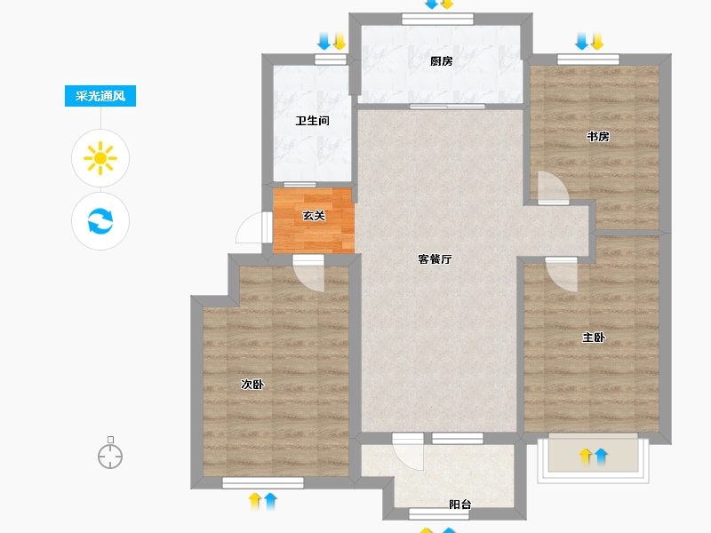 山东省-青岛市-磊鑫伊顿阳光-77.60-户型库-采光通风