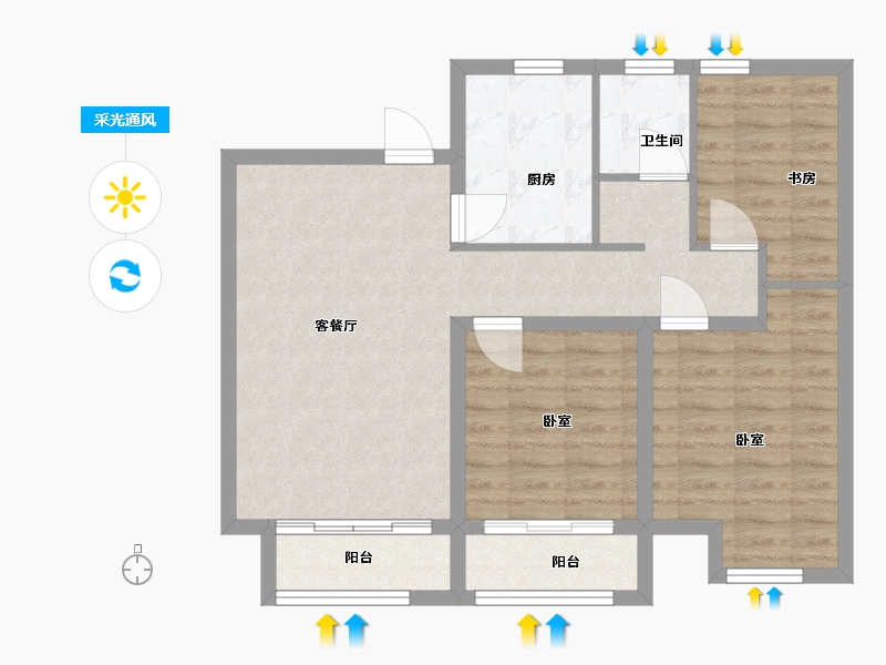 江苏省-扬州市-边城香榭里8号-77.00-户型库-采光通风