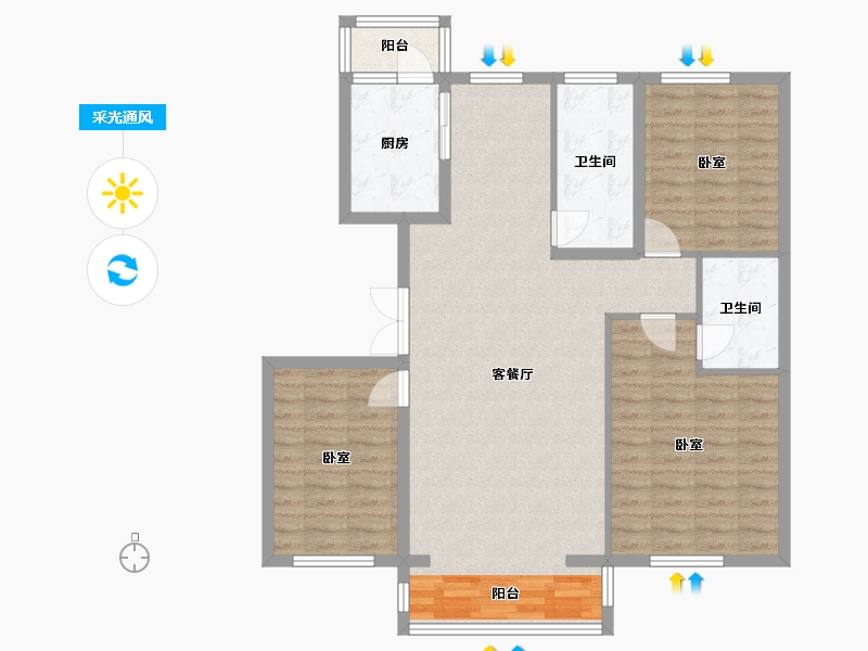 黑龙江省-哈尔滨市-巴黎第五区-105.63-户型库-采光通风