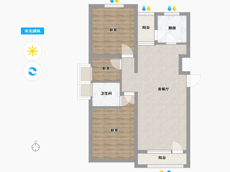 河北省-唐山市-橡树湾-73.59-户型库-采光通风