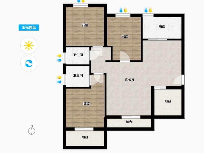 湖北省-武汉市-祥瑞东方城二期-81.99-户型库-采光通风