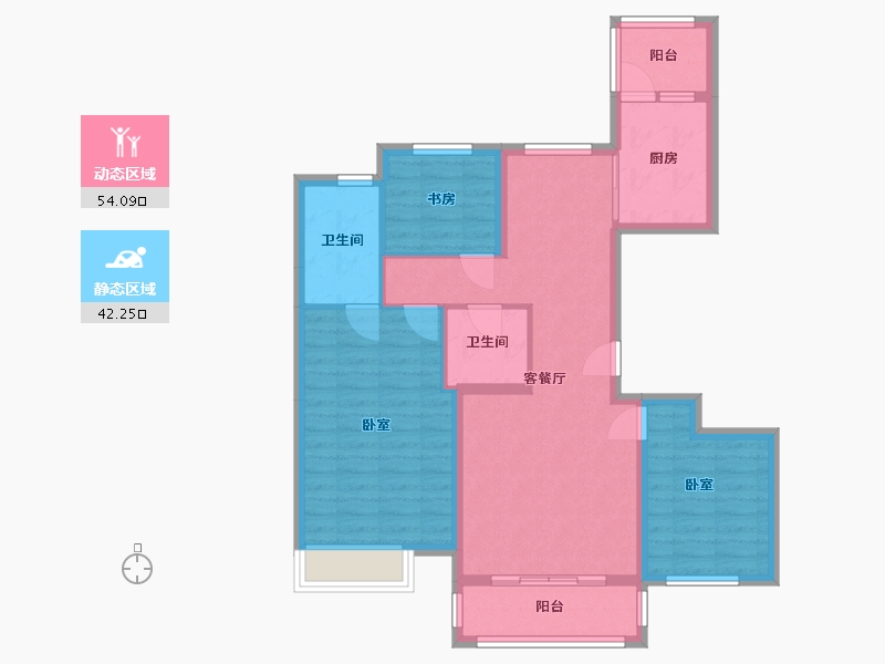 内蒙古自治区-包头市-燕赵锦河湾-85.65-户型库-动静分区