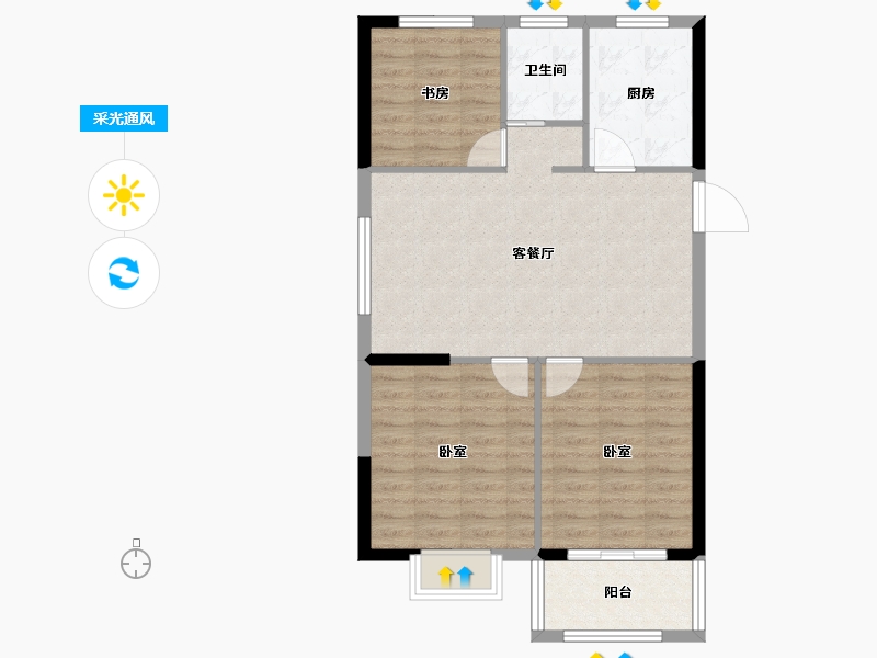 浙江省-宁波市-锦海名园-78.00-户型库-采光通风