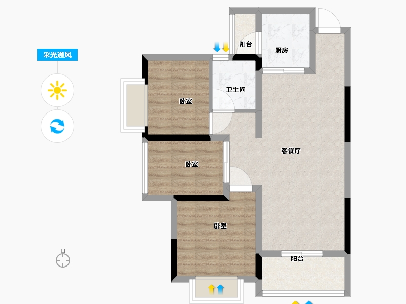 广东省-珠海市-忠信桃源居东区-68.50-户型库-采光通风