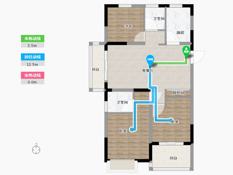 江苏省-扬州市-边城香榭里8号-90.00-户型库-动静线