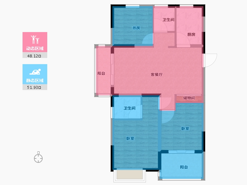 江苏省-扬州市-边城香榭里8号-90.00-户型库-动静分区