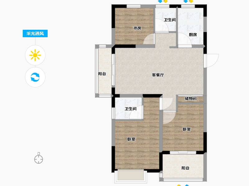 江苏省-扬州市-边城香榭里8号-90.00-户型库-采光通风