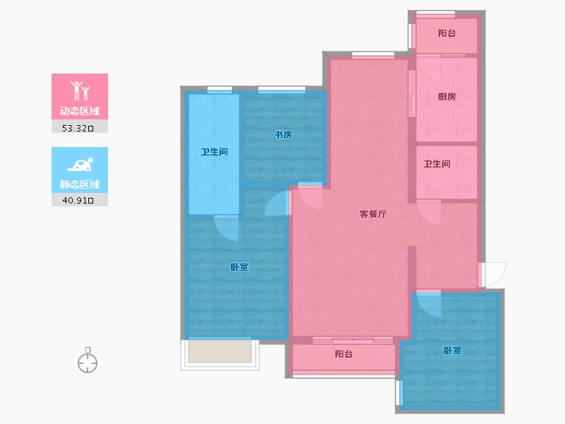 内蒙古自治区-包头市-燕赵锦河湾-83.74-户型库-动静分区