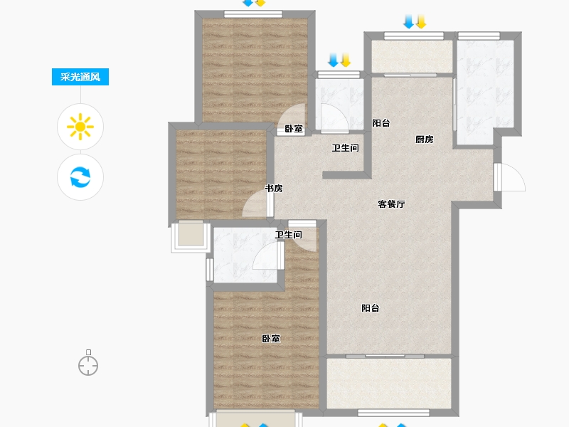 山东省-济南市-绿地新里梵尔赛公馆-104.00-户型库-采光通风