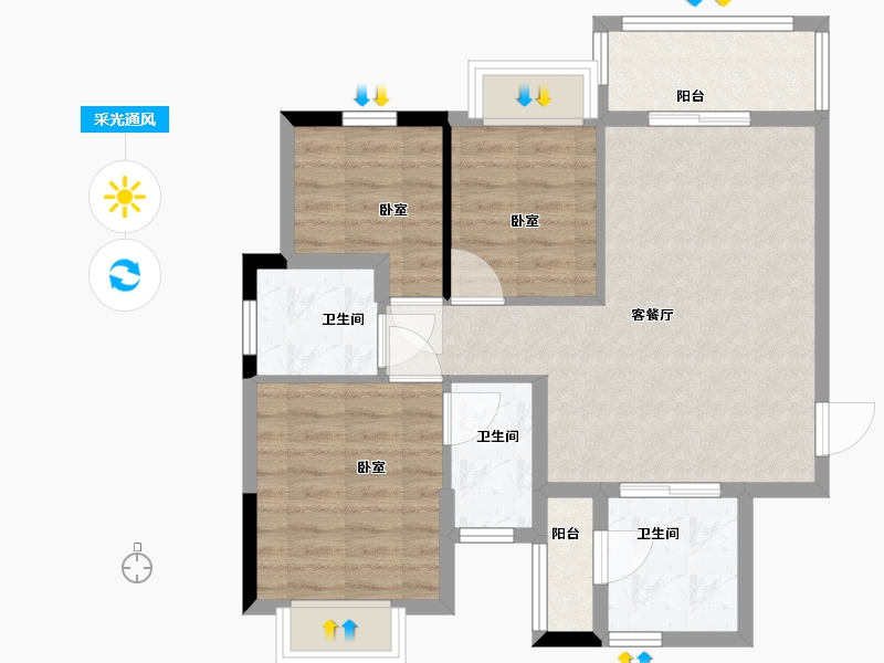 广东省-珠海市-忠信桃源居东区-72.30-户型库-采光通风