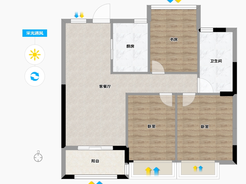 浙江省-宁波市-锦海名园-78.00-户型库-采光通风