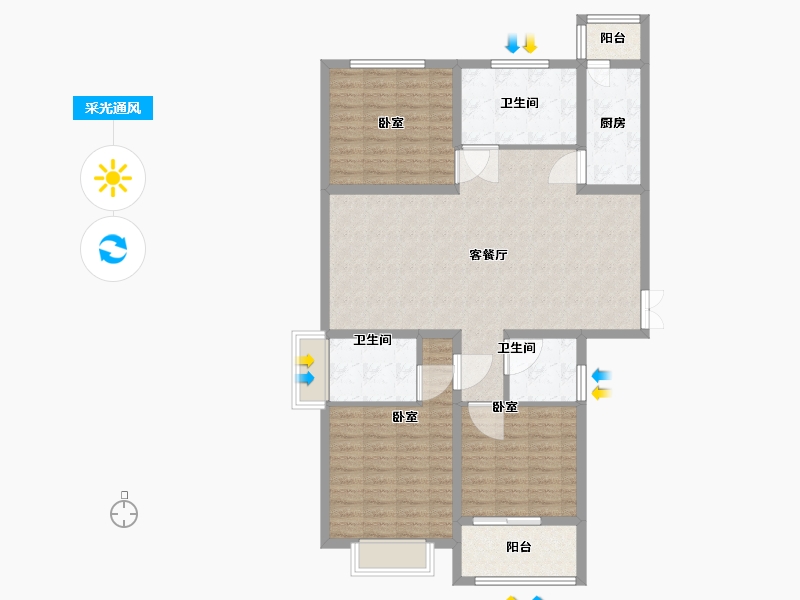 河北省-邯郸市-现代·颐和苑-113.38-户型库-采光通风