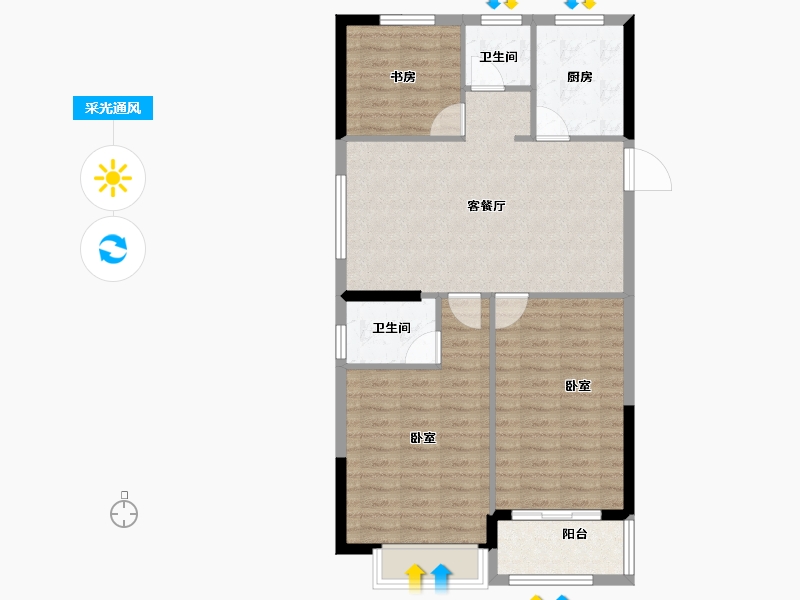 浙江省-宁波市-锦海名园-84.00-户型库-采光通风