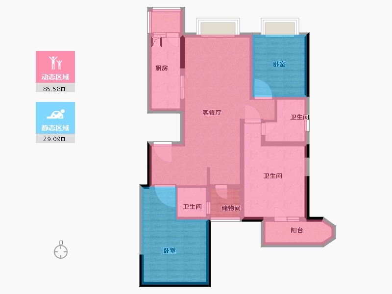 江苏省-南京市-和府奥园-100.99-户型库-动静分区