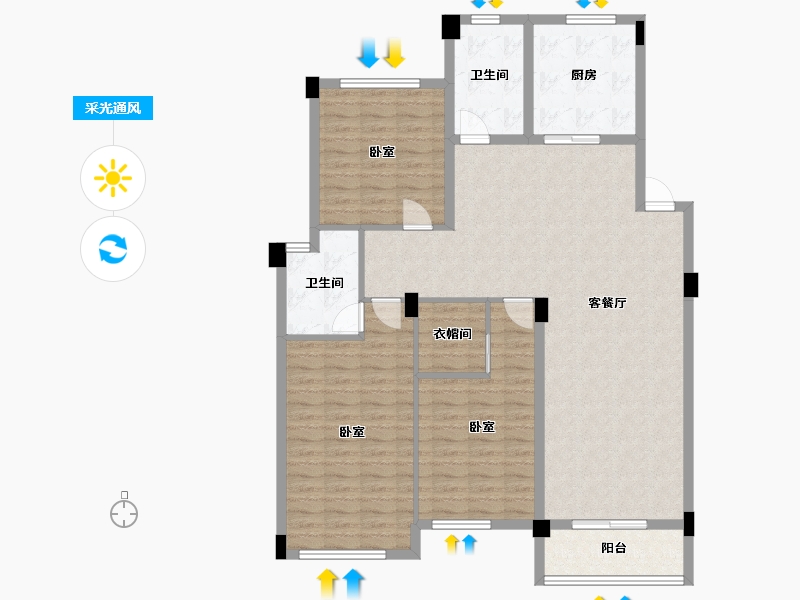 浙江省-绍兴市-锦麟瓜渚御景园-125.18-户型库-采光通风