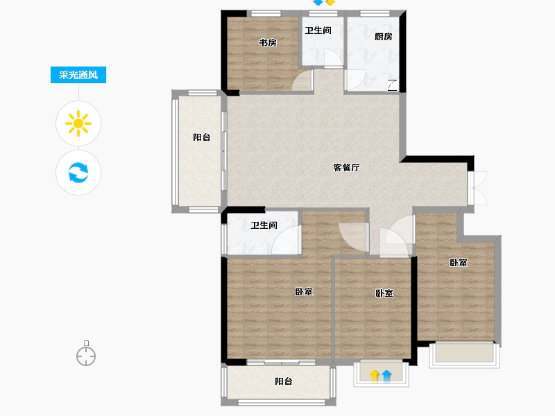 江苏省-扬州市-中集紫金文昌-123.65-户型库-采光通风