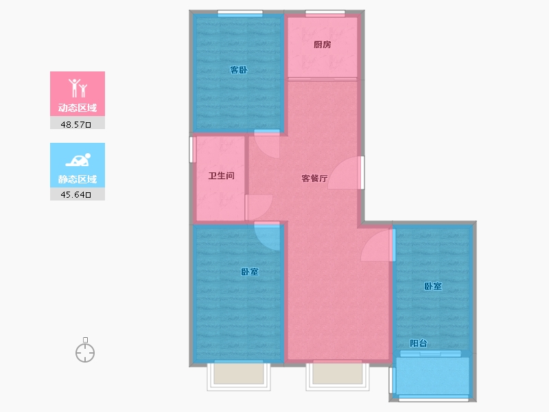 河北省-沧州市-弘仁里-84.66-户型库-动静分区