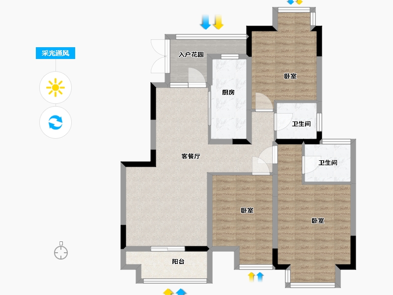 江苏省-扬州市-万豪西花苑-102.00-户型库-采光通风