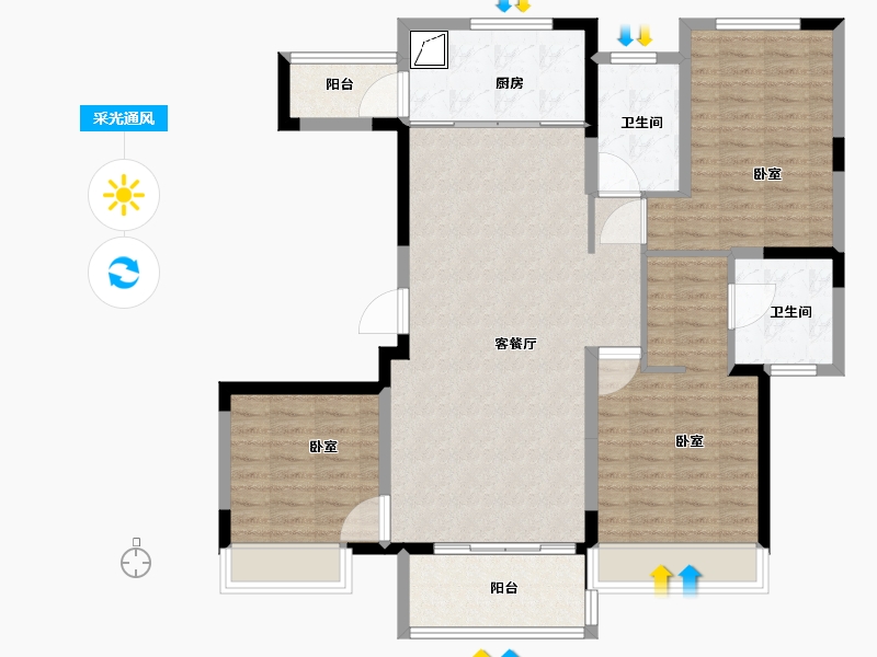 江苏省-扬州市-心怡春江花都-109.00-户型库-采光通风