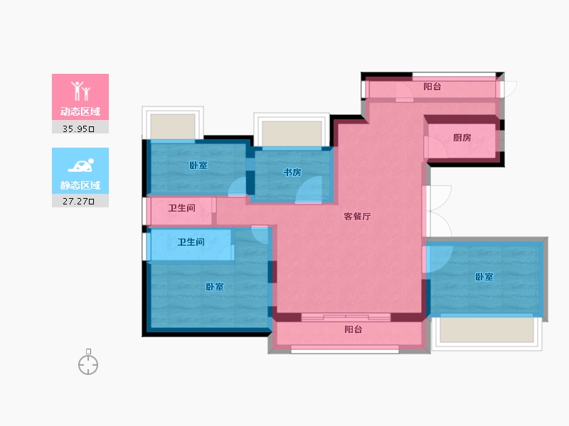 安徽省-安庆市-金元·凯旋尊邸-54.35-户型库-动静分区