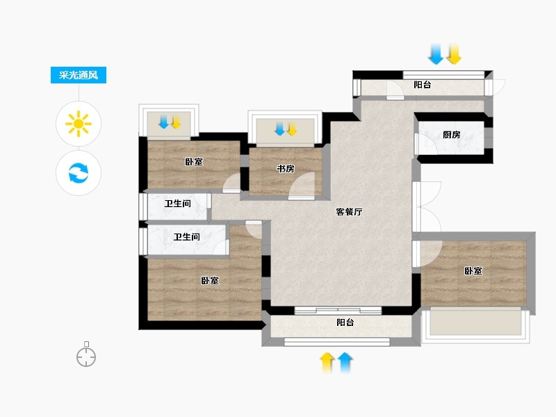 安徽省-安庆市-金元·凯旋尊邸-54.35-户型库-采光通风