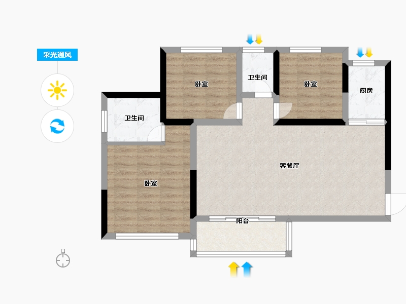 四川省-内江市-邦泰·铂仕公馆-77.63-户型库-采光通风