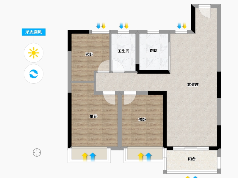 江苏省-无锡市-朗诗新都府-74.82-户型库-采光通风