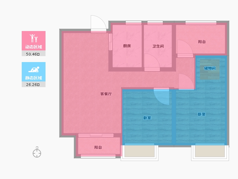 江苏省-扬州市-万科金域华府-68.00-户型库-动静分区