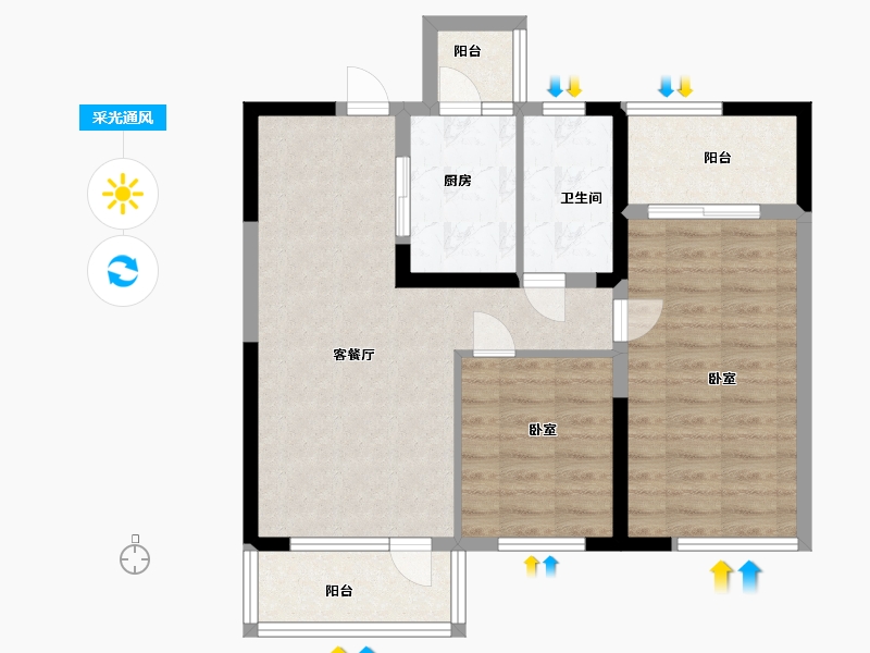 江苏省-扬州市-京杭明珠-72.00-户型库-采光通风