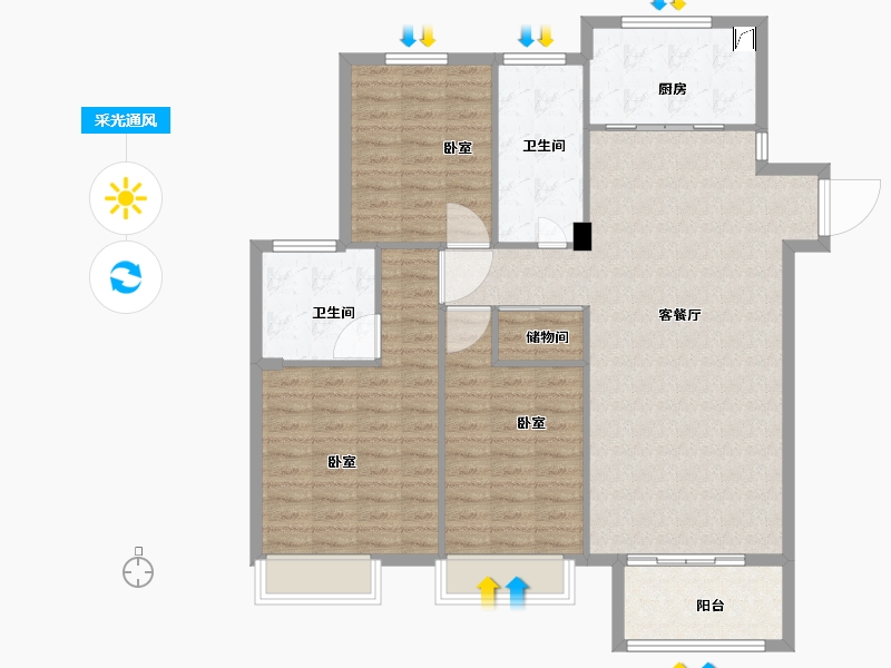 江苏省-扬州市-豪普思卡-118.00-户型库-采光通风