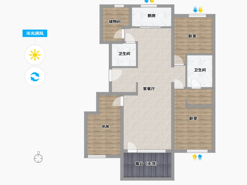 河北省-唐山市-万科温莎堡-107.80-户型库-采光通风