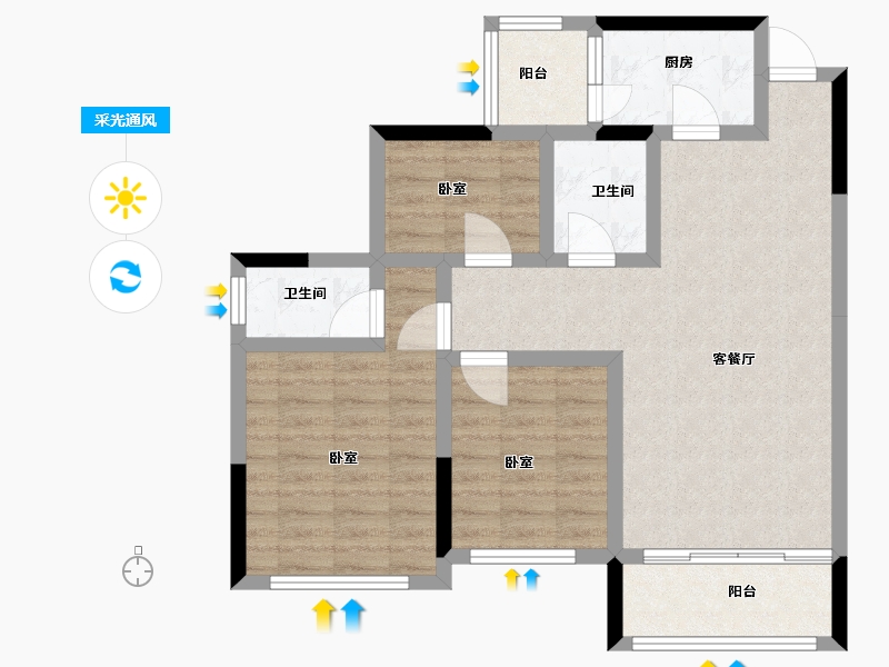 四川省-内江市-邦泰·铂仕公馆-77.37-户型库-采光通风