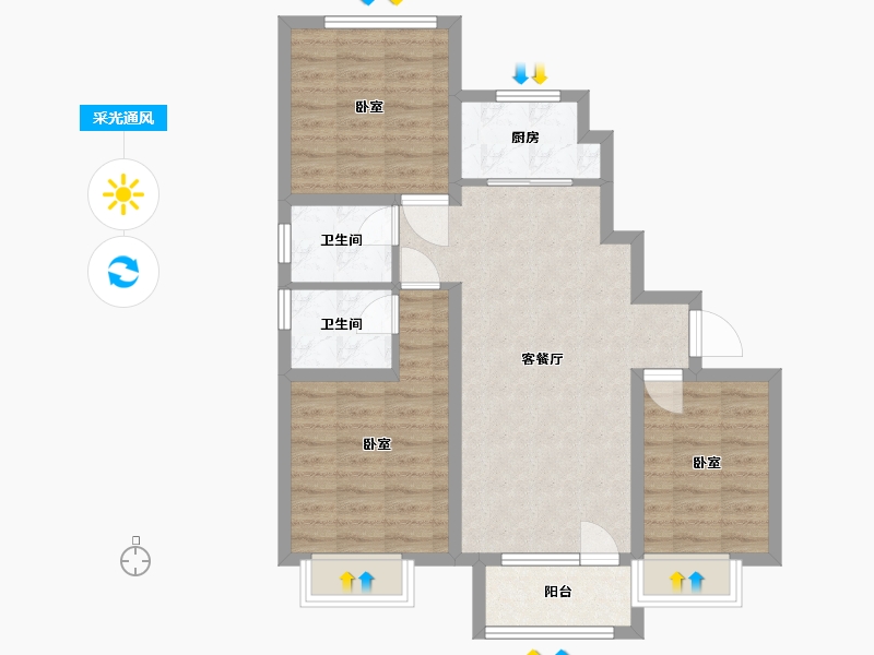 河北省-廊坊市-锦绣观邸-77.32-户型库-采光通风